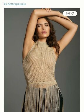 Anthropologie Gold Knit Fringe Crop Top